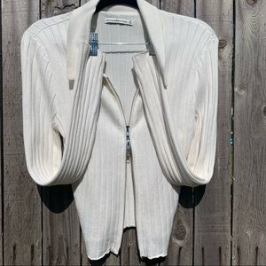 Abercrombie & Fitch Full Zip Long Sleeve Knit Sweater Polo SZ Medium Bone/White